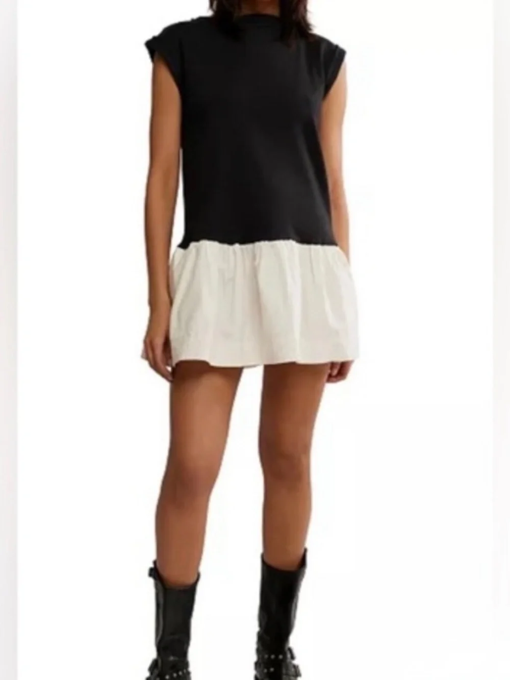NWT Free People Enya Black and Ivory Mini Dress/Tunic, Size L